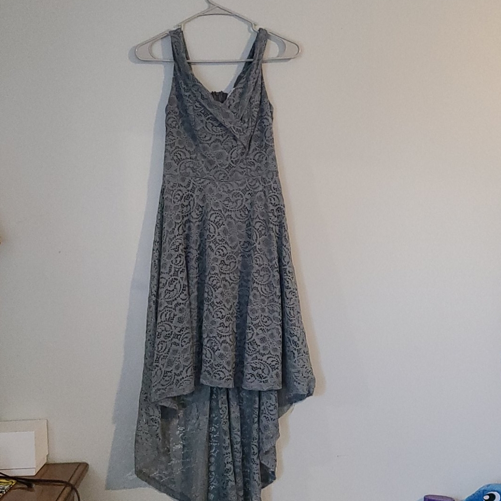 Grey Lacy Hi Lo Dress